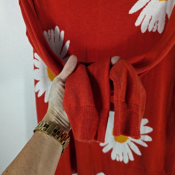 Laurie Felt Cashmere Blend Orange Red Daily Print V-Neck Sweater Size S - Picture 12 of 13